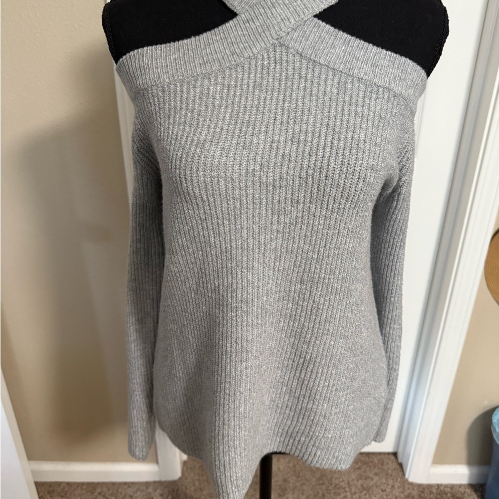 1. State Light Gray Off-Shoulder Sweater